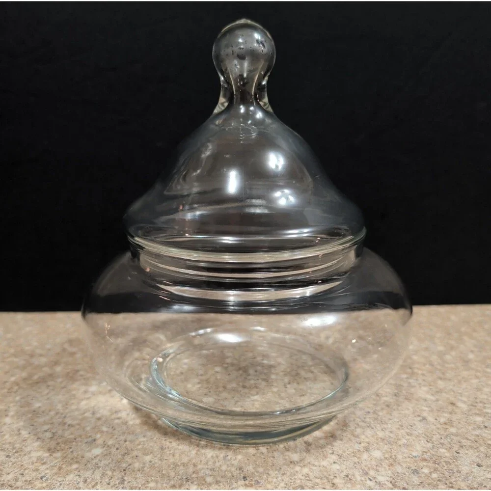 Clear Glass Apothecary Jar with Lid Candy Display Jar 5.5” Tall Vintage